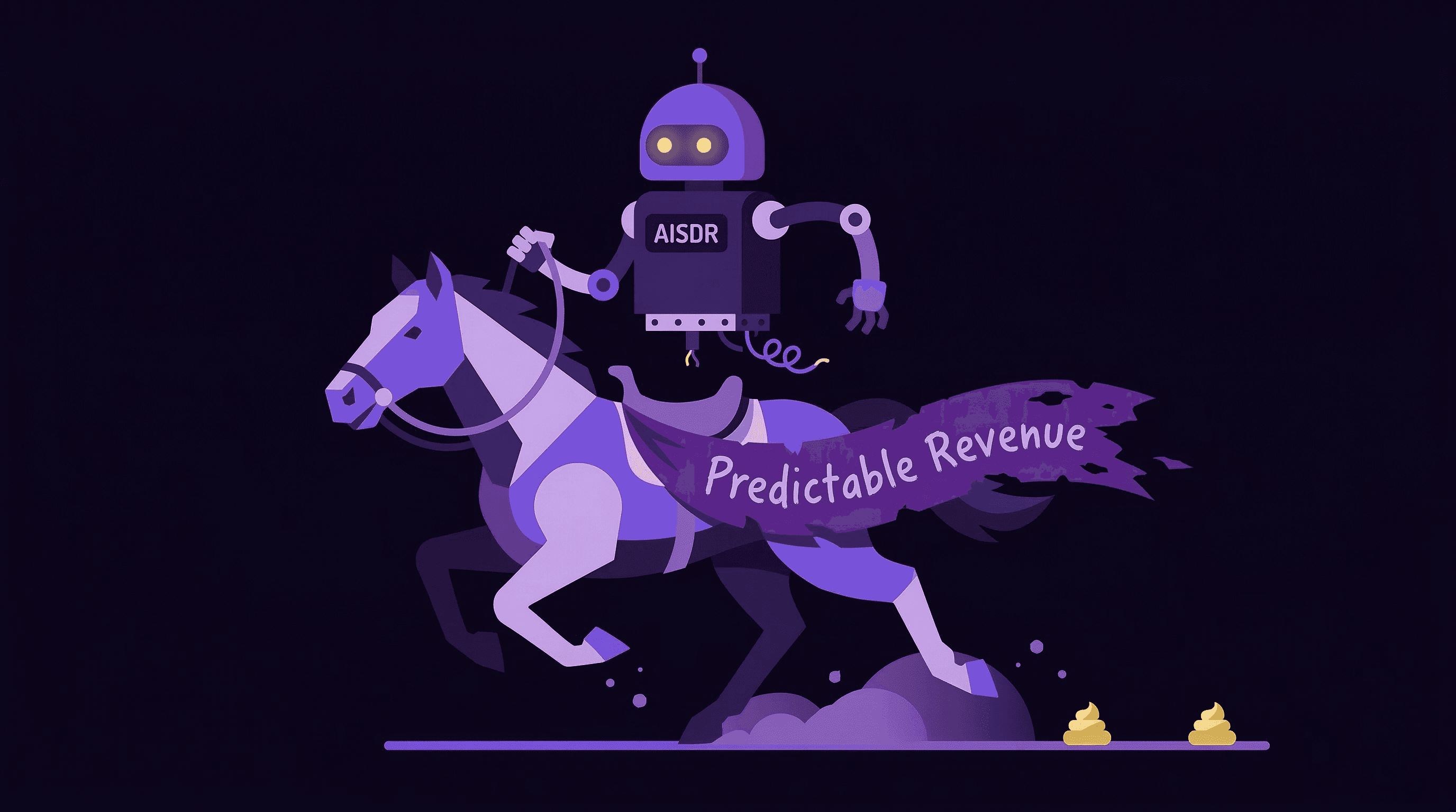 A legless AISDR robot riding a horse labeled Predictable Revenue